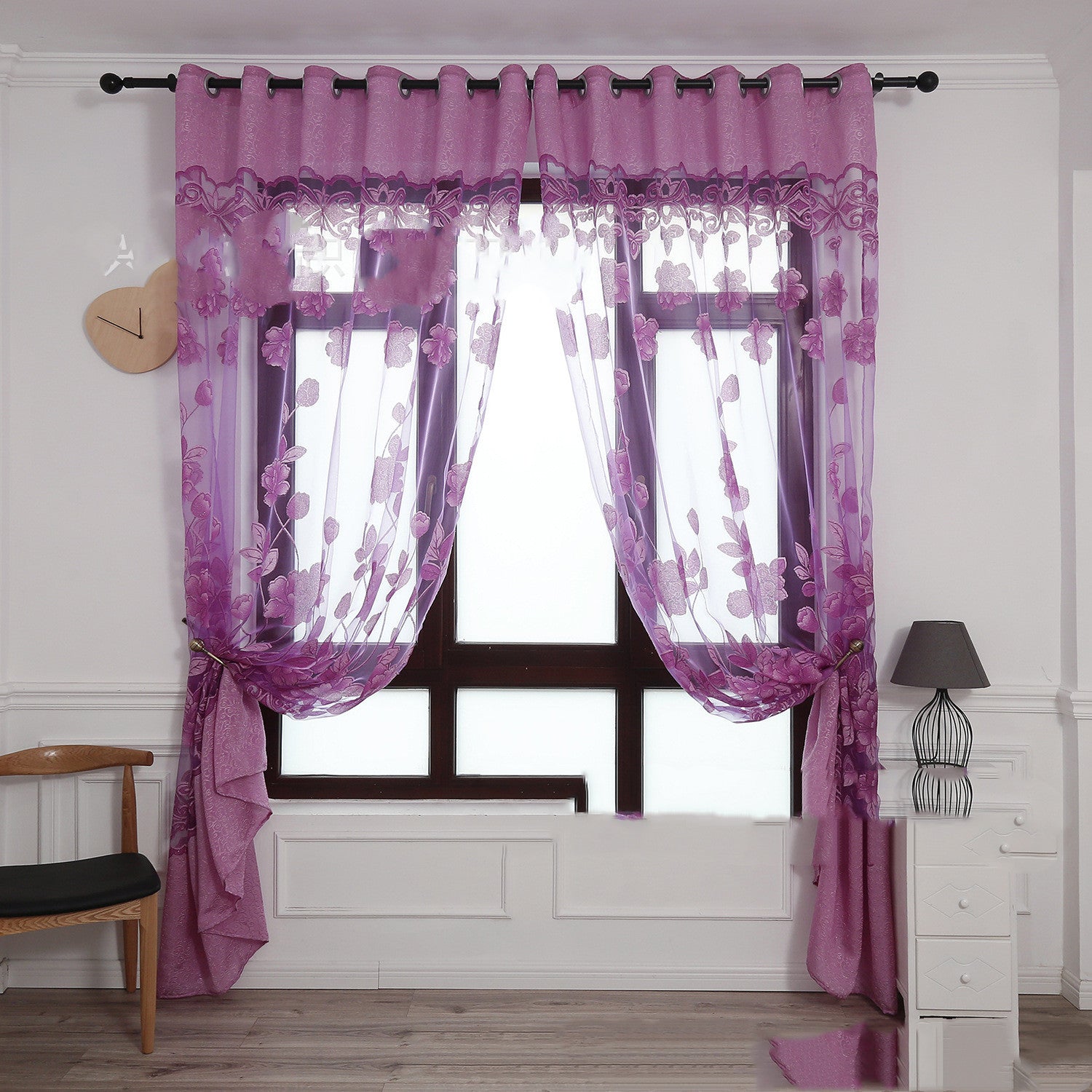 KTX-963283 Elegant Jacquard Burnt-Out Peony Window Curtain - Cotton & Polyester Blend, Light-Filtering Design