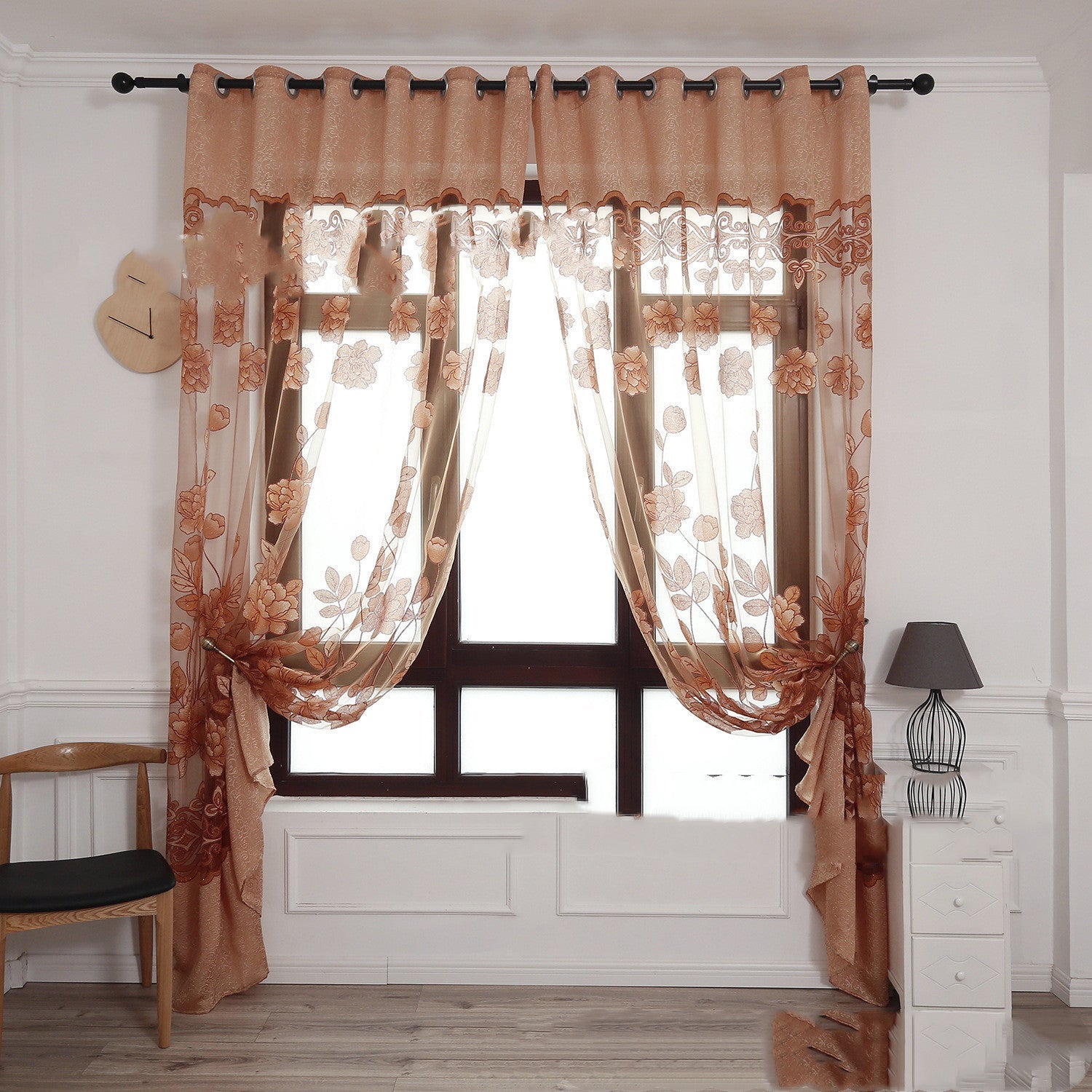 KTX-963283 Elegant Jacquard Burnt-Out Peony Window Curtain - Cotton & Polyester Blend, Light-Filtering Design