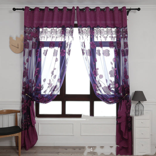 KTX-963283 Elegant Jacquard Burnt-Out Peony Window Curtain - Cotton & Polyester Blend, Light-Filtering Design