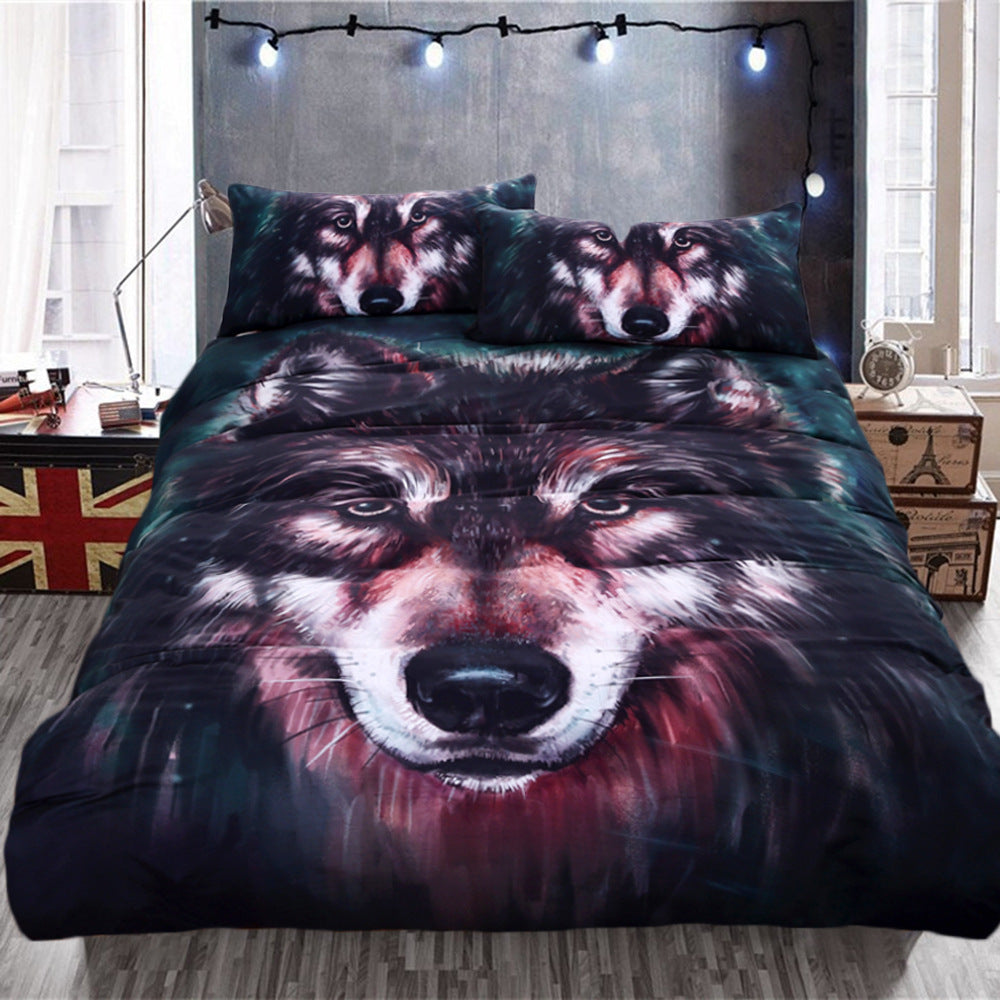KTX-963411 Wolf Art 4-Piece Duvet Cover Set with Pillow Shams in Various Sizes