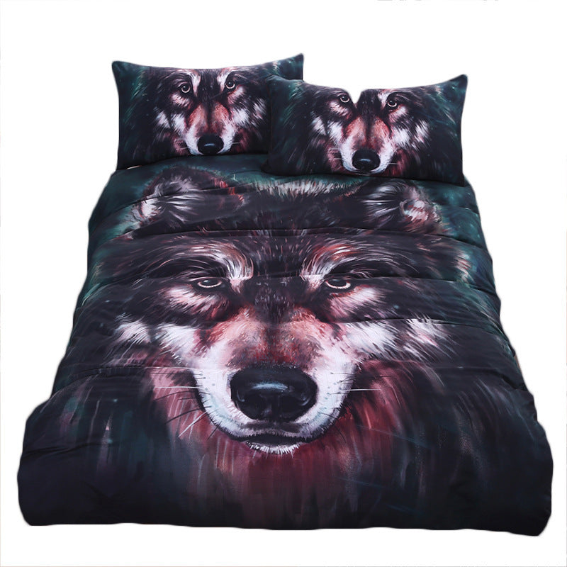 KTX-963411 Wolf Art 4-Piece Duvet Cover Set with Pillow Shams in Various Sizes