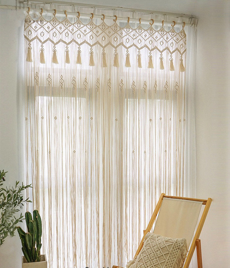 KTX-964435 Nordic Woven Tassel Sliding Curtain - Perforated Shading Light Partition with Various Finishes