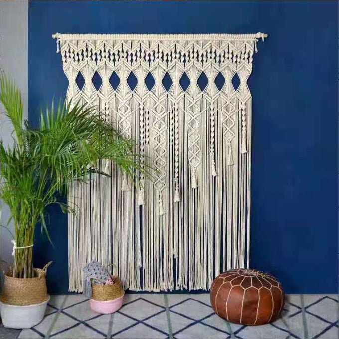 KTX-964435 Nordic Woven Tassel Sliding Curtain - Perforated Shading Light Partition with Various Finishes