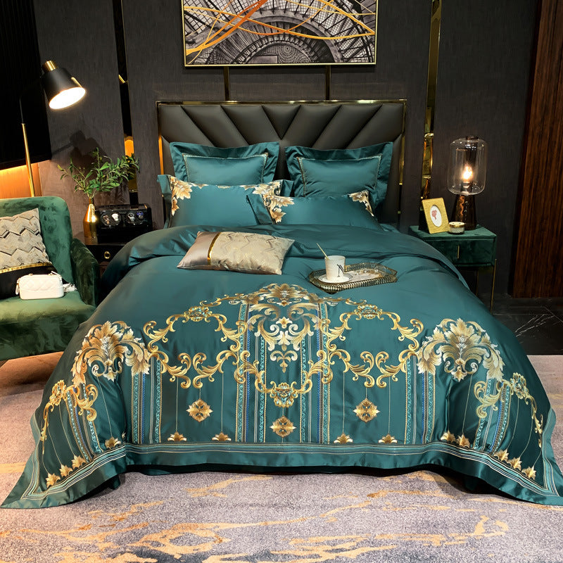 KTX-964883 European Style Embroidered Flower Cotton Bedding Set - Four-Piece or Six-Piece Options