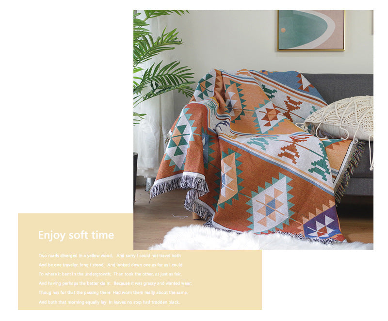 KTX-965651 Geometric Knitted Blanket Made of Cotton and Polyester for Sofa and Bed Use