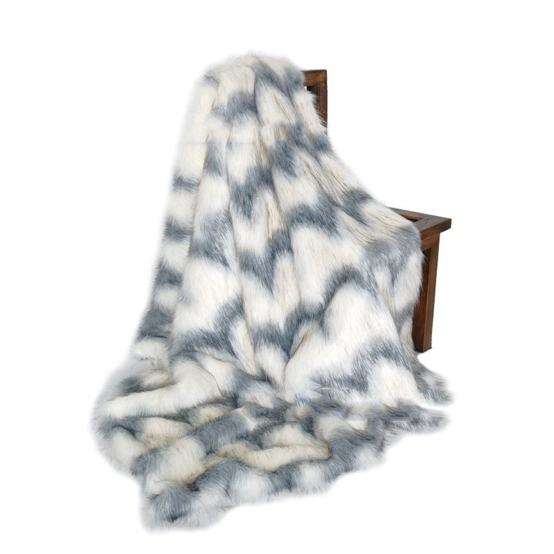 KTX-966355 Luxurious Geometric Pattern Blue Water Wave Faux Fur Blanket - Multiple Sizes Available