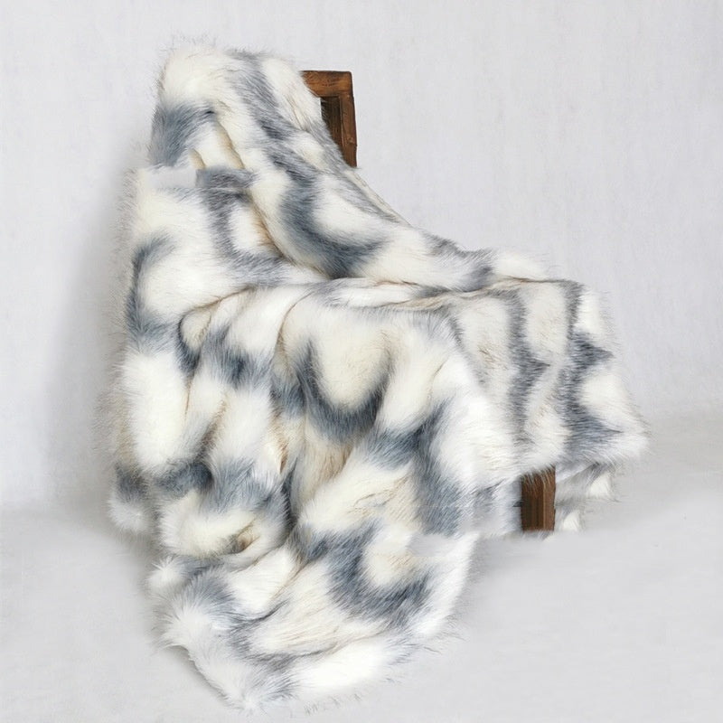 KTX-966355 Luxurious Geometric Pattern Blue Water Wave Faux Fur Blanket - Multiple Sizes Available