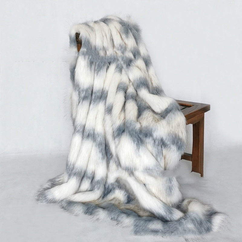 KTX-966355 Luxurious Geometric Pattern Blue Water Wave Faux Fur Blanket - Multiple Sizes Available