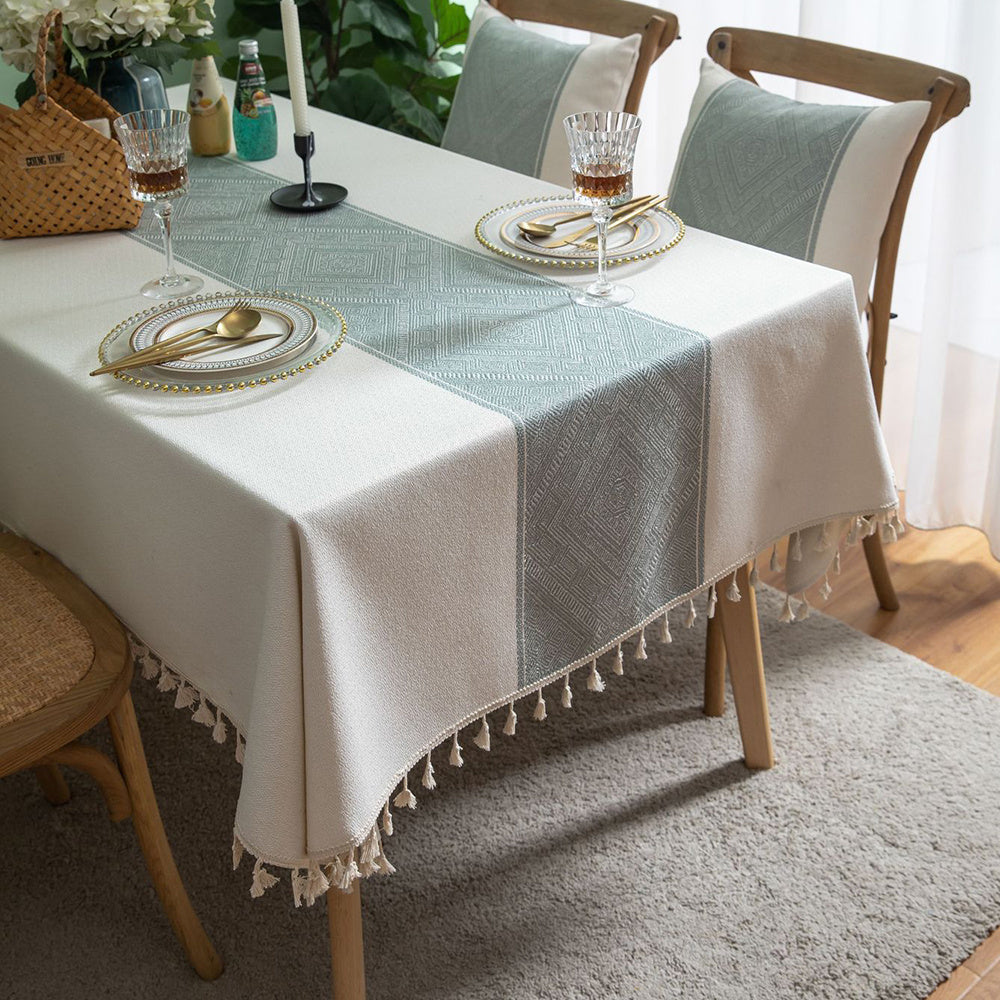 KTX-967187 Rectangular Waterproof Cotton and Linen Disposable Tablecloth in Light Gray, Green, and Brown