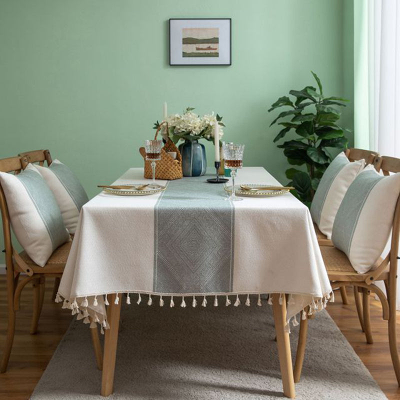 KTX-967187 Rectangular Waterproof Cotton and Linen Disposable Tablecloth in Light Gray, Green, and Brown