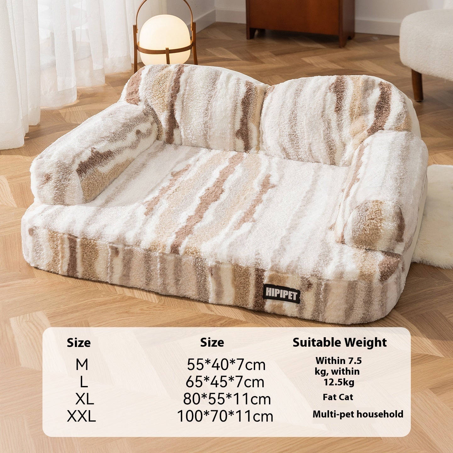 KTX-967315 Thickened Fleece-lined Pet Bed with Moon Velvet Fabric and Non-slip Base for Dogs and Multi-Pet Families