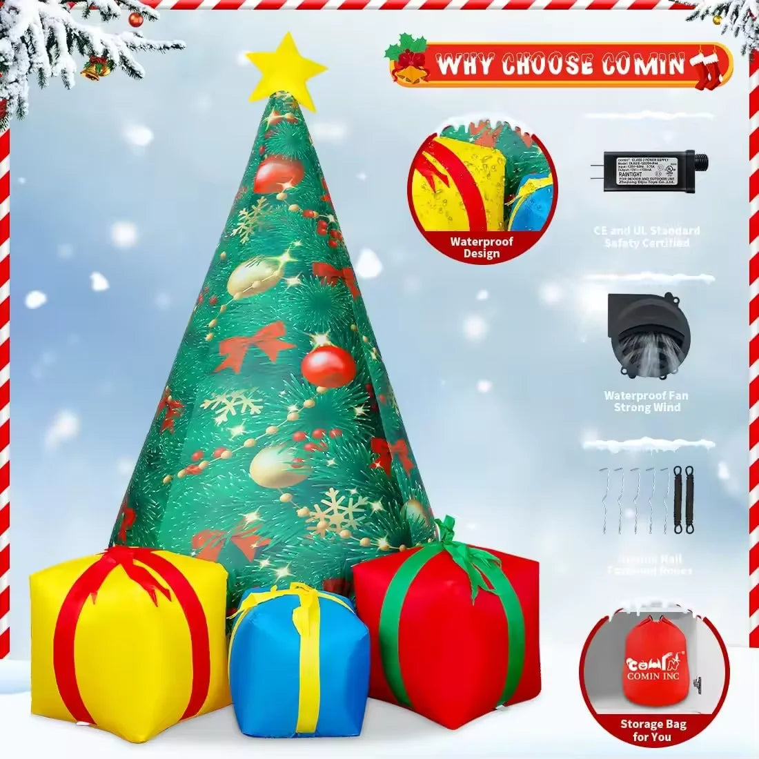 KTX-967635 7 Ft Inflatable Christmas Tree for Festive Holiday Decoration, Eco-Friendly PVC Material