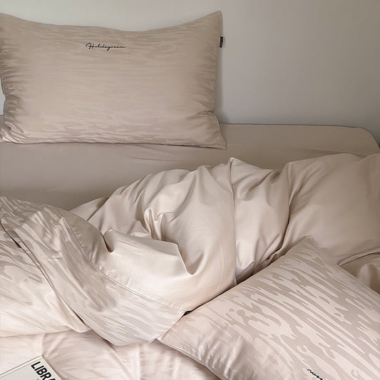 KTX-968019 Long-Staple Cotton Four-Piece Bedding Set in Solid Color - Fits Multiple Bed Sizes