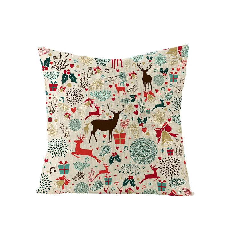 KTX-968083 Cartoon Digital Printing Christmas Pillowcase - Linen Cushion Cover 45x45CM with PP Cotton Filling
