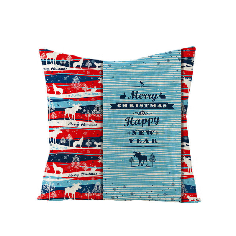 KTX-968083 Cartoon Digital Printing Christmas Pillowcase - Linen Cushion Cover 45x45CM with PP Cotton Filling