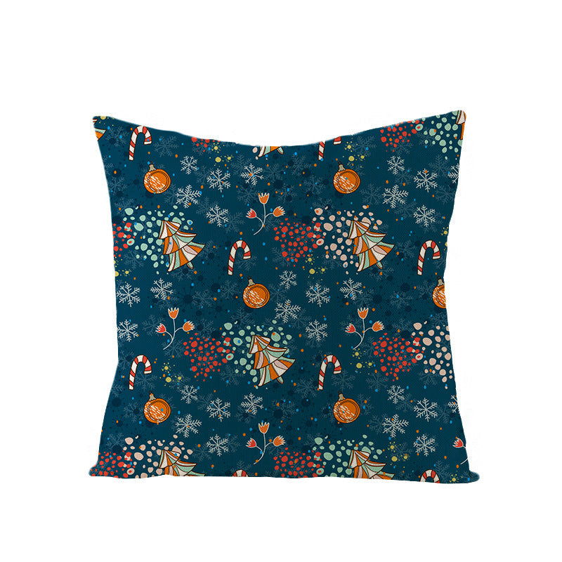 KTX-968083 Cartoon Digital Printing Christmas Pillowcase - Linen Cushion Cover 45x45CM with PP Cotton Filling