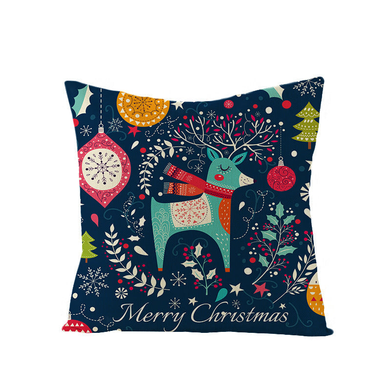 KTX-968083 Cartoon Digital Printing Christmas Pillowcase - Linen Cushion Cover 45x45CM with PP Cotton Filling