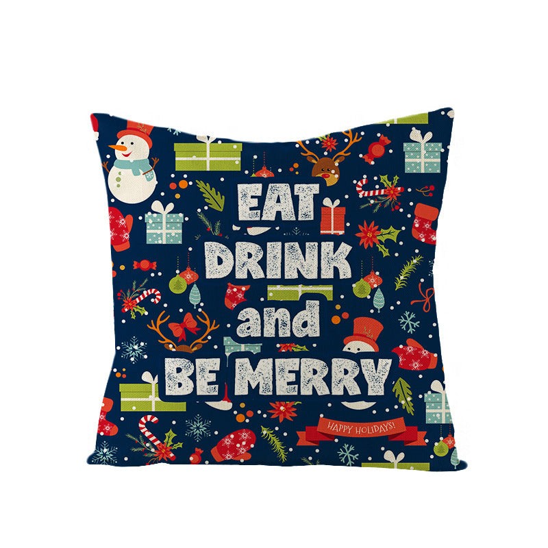 KTX-968083 Cartoon Digital Printing Christmas Pillowcase - Linen Cushion Cover 45x45CM with PP Cotton Filling