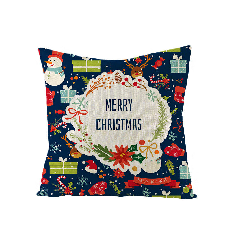 KTX-968083 Cartoon Digital Printing Christmas Pillowcase - Linen Cushion Cover 45x45CM with PP Cotton Filling