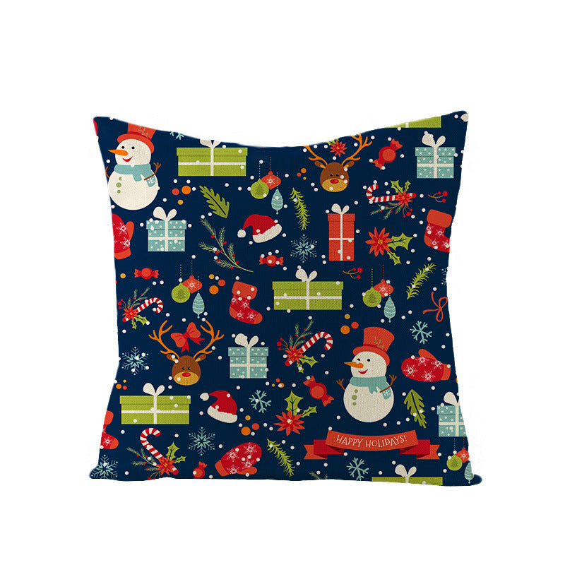 KTX-968083 Cartoon Digital Printing Christmas Pillowcase - Linen Cushion Cover 45x45CM with PP Cotton Filling