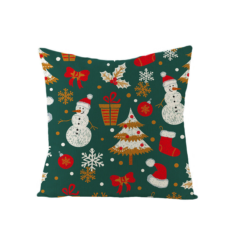 KTX-968083 Cartoon Digital Printing Christmas Pillowcase - Linen Cushion Cover 45x45CM with PP Cotton Filling