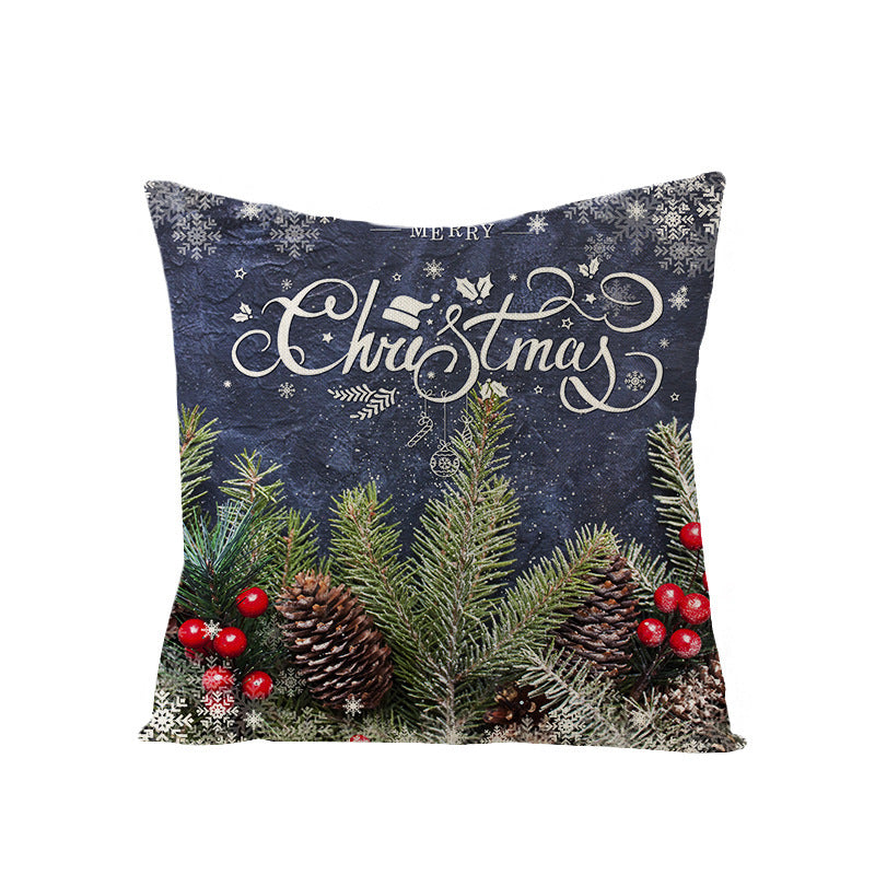 KTX-968083 Cartoon Digital Printing Christmas Pillowcase - Linen Cushion Cover 45x45CM with PP Cotton Filling