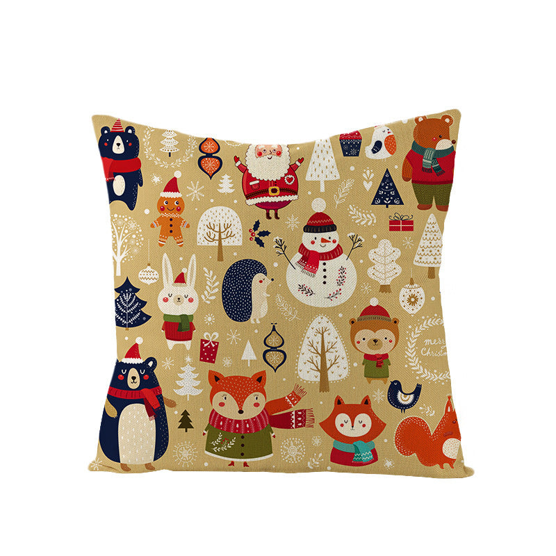 KTX-968083 Cartoon Digital Printing Christmas Pillowcase - Linen Cushion Cover 45x45CM with PP Cotton Filling