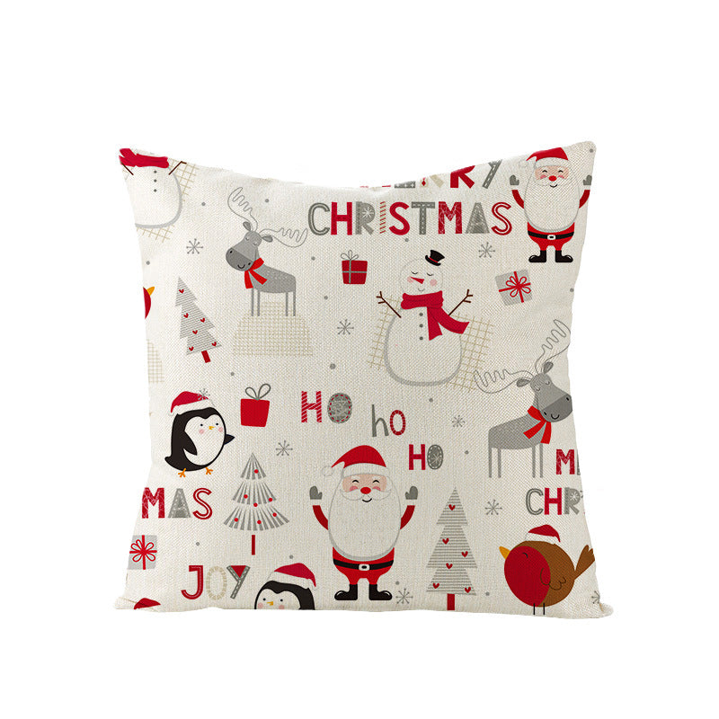KTX-968083 Cartoon Digital Printing Christmas Pillowcase - Linen Cushion Cover 45x45CM with PP Cotton Filling