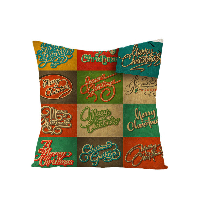 KTX-968083 Cartoon Digital Printing Christmas Pillowcase - Linen Cushion Cover 45x45CM with PP Cotton Filling