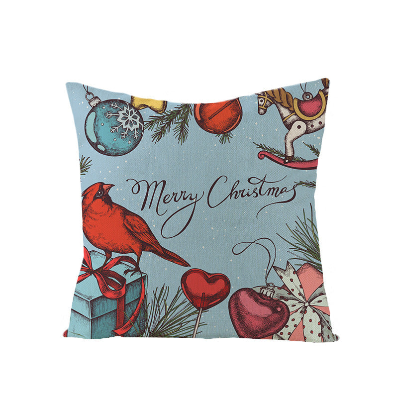 KTX-968083 Cartoon Digital Printing Christmas Pillowcase - Linen Cushion Cover 45x45CM with PP Cotton Filling