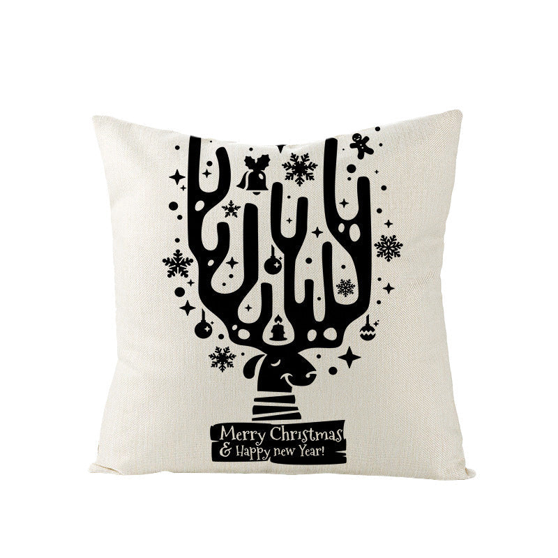 KTX-968083 Cartoon Digital Printing Christmas Pillowcase - Linen Cushion Cover 45x45CM with PP Cotton Filling