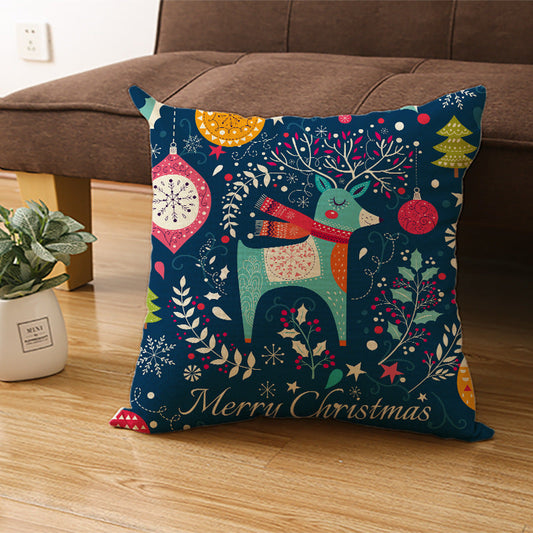 KTX-968083 Cartoon Digital Printing Christmas Pillowcase - Linen Cushion Cover 45x45CM with PP Cotton Filling