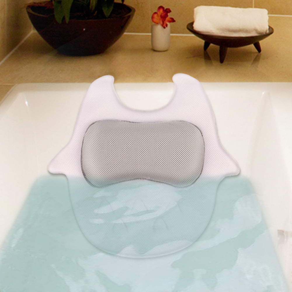 KTX-968467 Ergonomic Bath Pillow with Strong Suction Cups and Quick-Drying Mesh Fabric