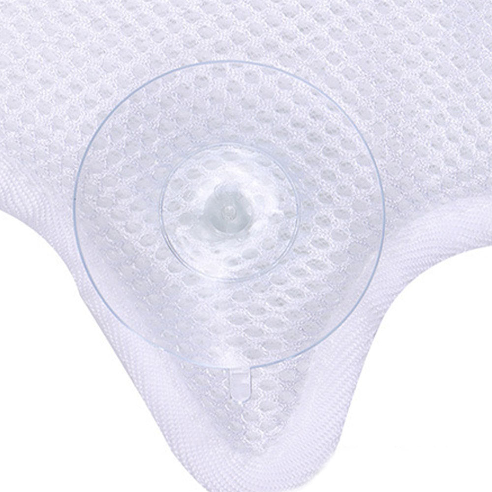 KTX-968467 Ergonomic Bath Pillow with Strong Suction Cups and Quick-Drying Mesh Fabric