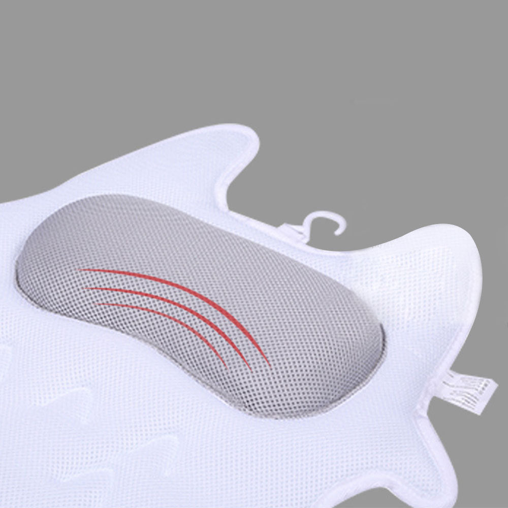 KTX-968467 Ergonomic Bath Pillow with Strong Suction Cups and Quick-Drying Mesh Fabric