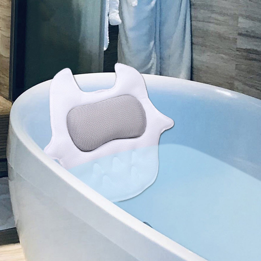 KTX-968467 Ergonomic Bath Pillow with Strong Suction Cups and Quick-Drying Mesh Fabric