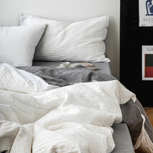 KTX-968659 Seersucker Pure Cotton Bed Sheet Quilt Cover Set - Multiple Sizes and Colors Available