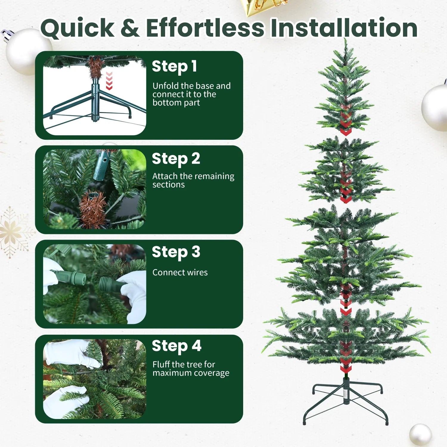 KTX-968787 7ft Pine Christmas Tree with Warm LED Lighting for Indoor Living Room Decoration