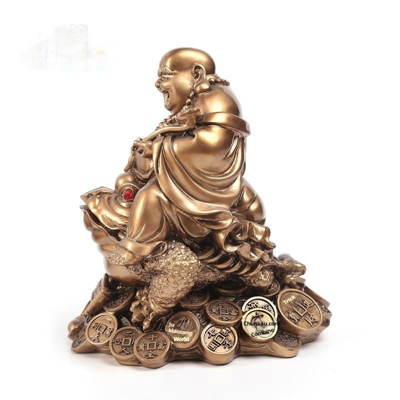 KTX-969427 Large Copper Maitreya Buddha Ornament Sitting on a Golden Toad, Resin and Plastic, Chinese Style