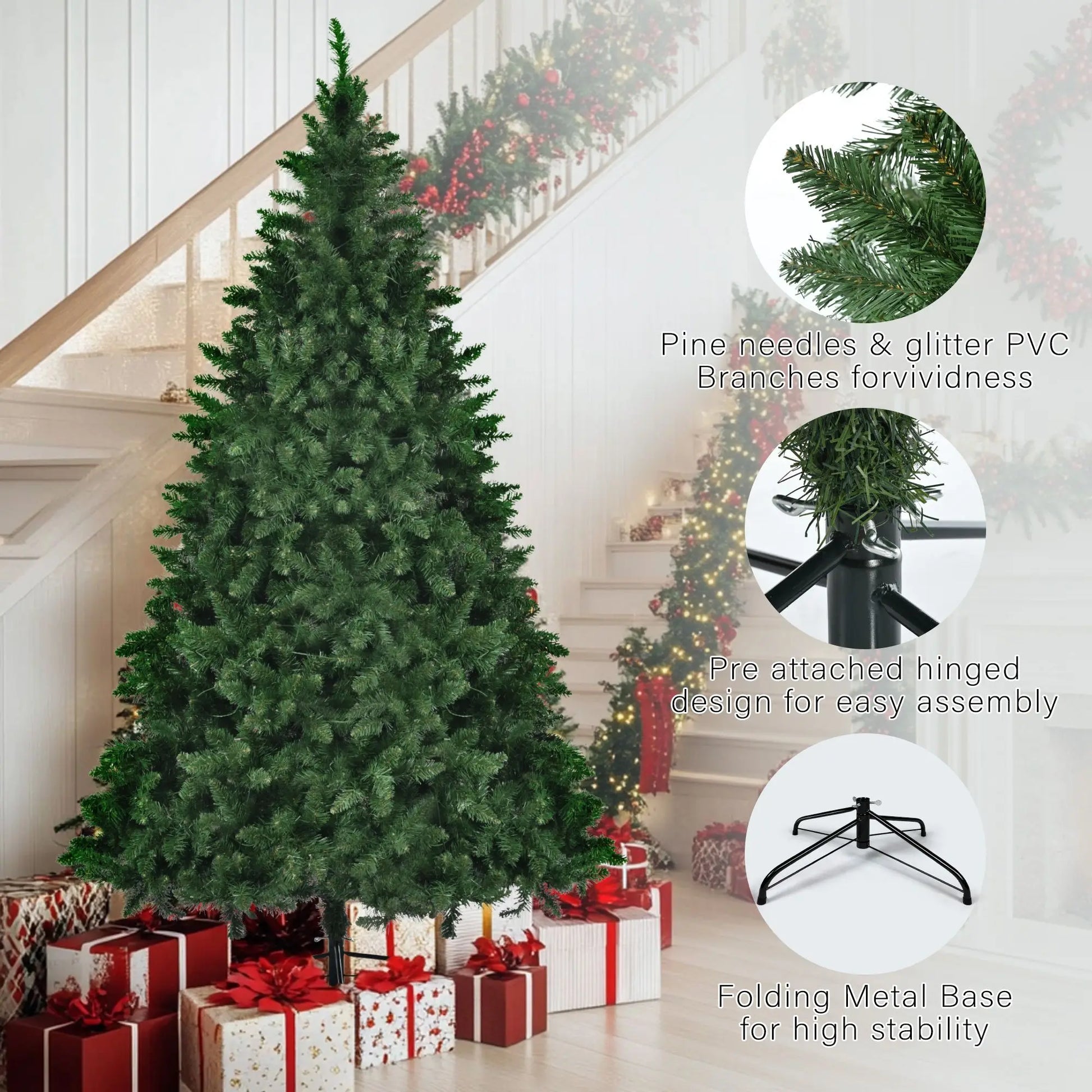 KTX-969939 Pre-Lit Christmas Tree Set - 8FT, 6FT, and 4FT Hinged Pine Trees with 820 Warm Yellow LED Lights
