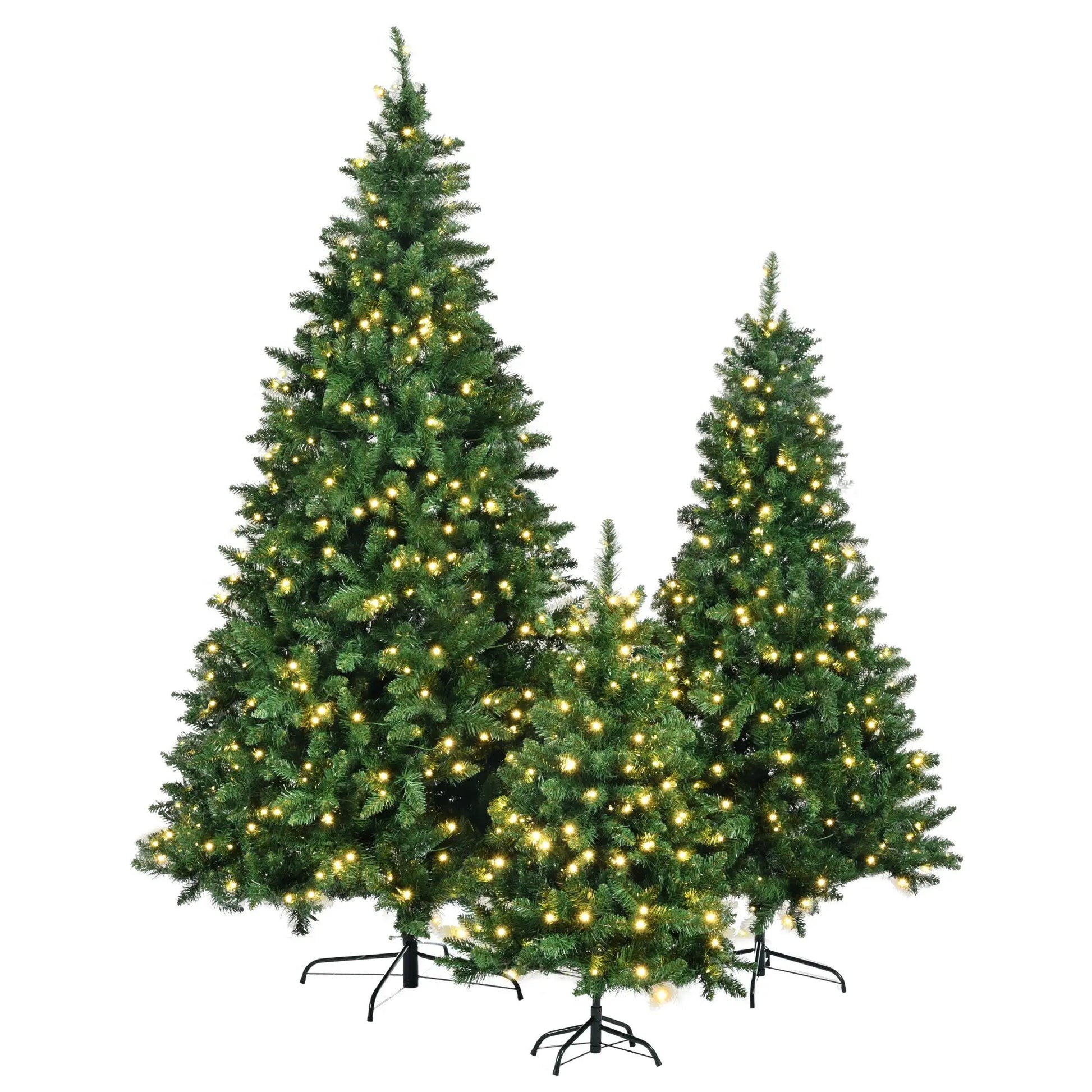 KTX-969939 Pre-Lit Christmas Tree Set - 8FT, 6FT, and 4FT Hinged Pine Trees with 820 Warm Yellow LED Lights
