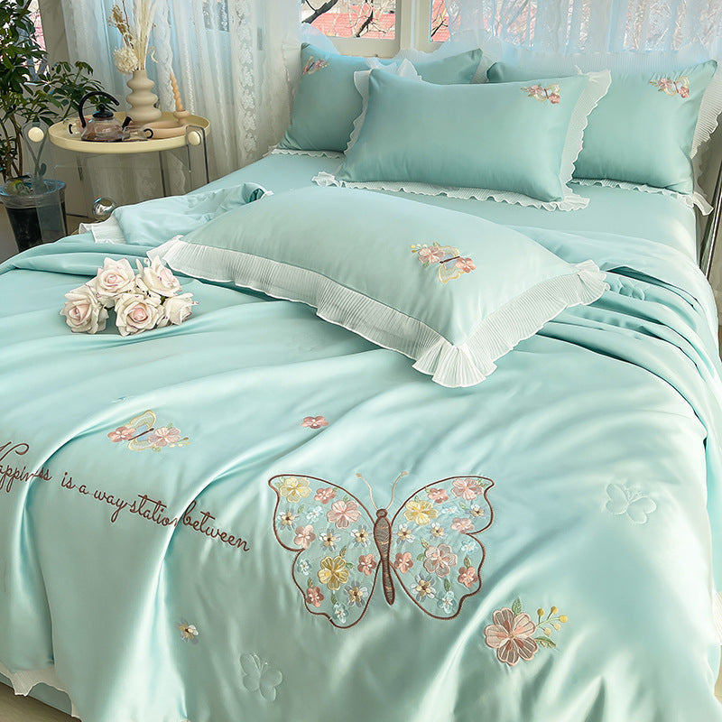 KTX-970323 Korean Ice Silk Summer Quilt Set with Embroidery Lace - Cool Fiber, Multiple Colors