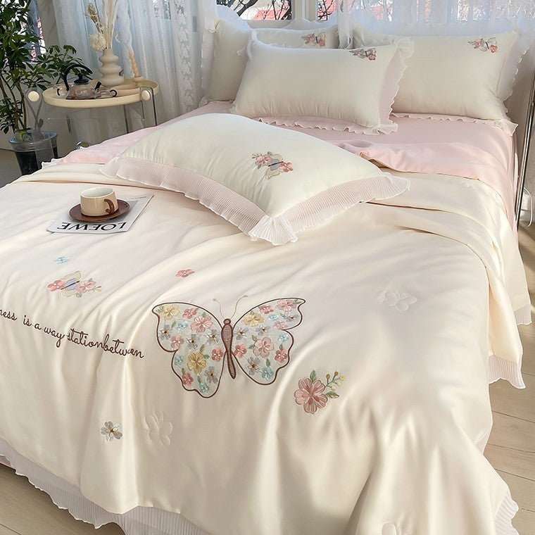 KTX-970323 Korean Ice Silk Summer Quilt Set with Embroidery Lace - Cool Fiber, Multiple Colors