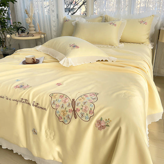KTX-970323 Korean Ice Silk Summer Quilt Set with Embroidery Lace - Cool Fiber, Multiple Colors