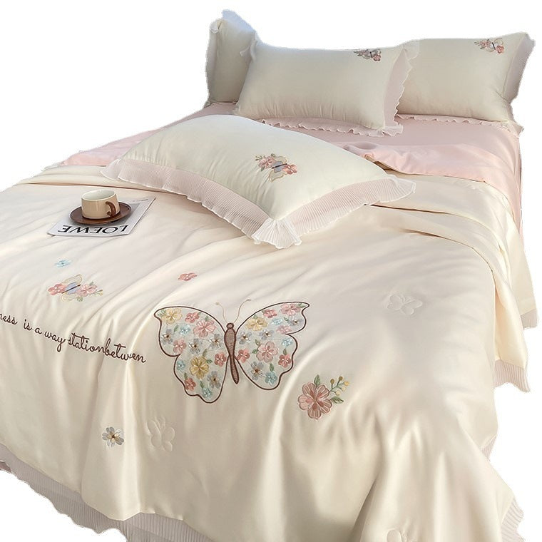 KTX-970323 Korean Ice Silk Summer Quilt Set with Embroidery Lace - Cool Fiber, Multiple Colors