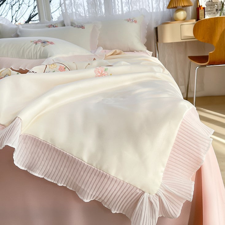 KTX-970323 Korean Ice Silk Summer Quilt Set with Embroidery Lace - Cool Fiber, Multiple Colors