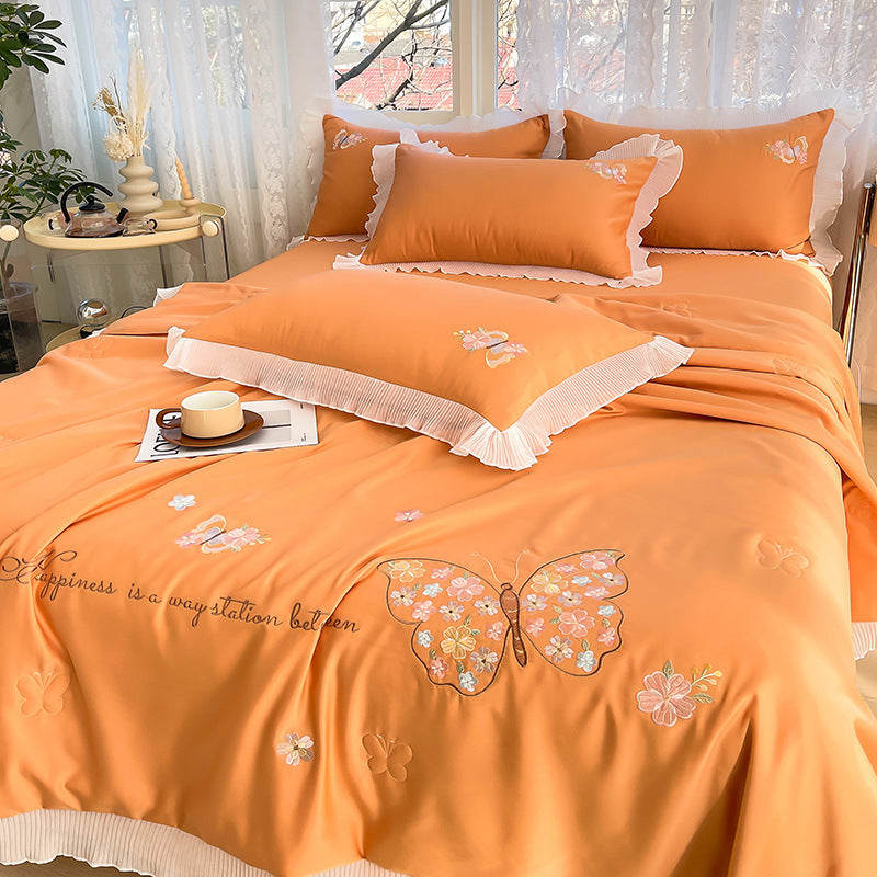 KTX-970323 Korean Ice Silk Summer Quilt Set with Embroidery Lace - Cool Fiber, Multiple Colors