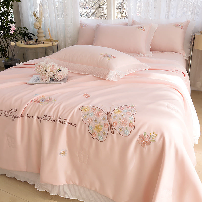 KTX-970323 Korean Ice Silk Summer Quilt Set with Embroidery Lace - Cool Fiber, Multiple Colors
