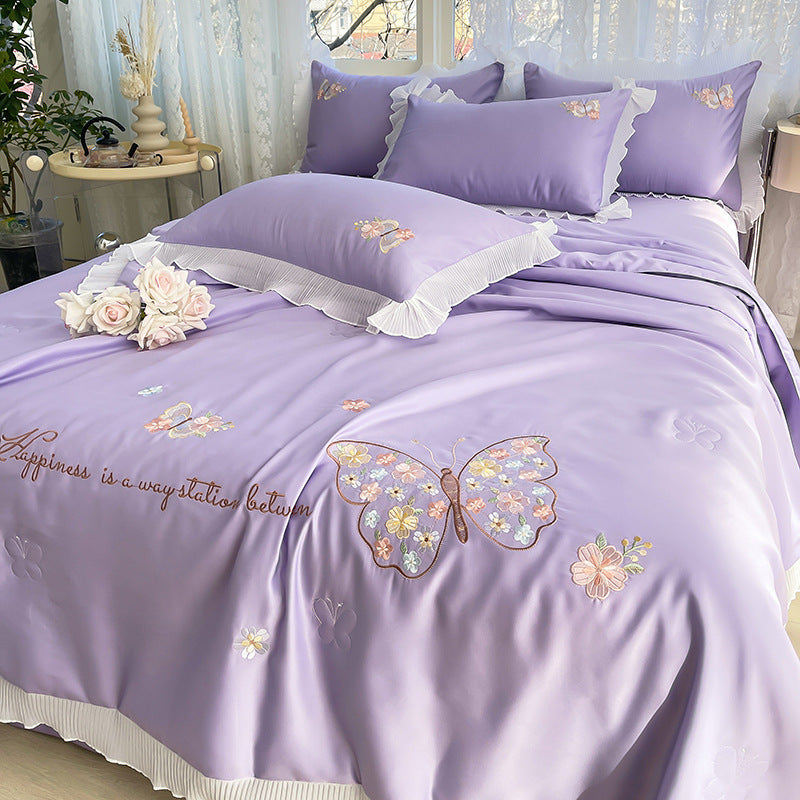 KTX-970323 Korean Ice Silk Summer Quilt Set with Embroidery Lace - Cool Fiber, Multiple Colors