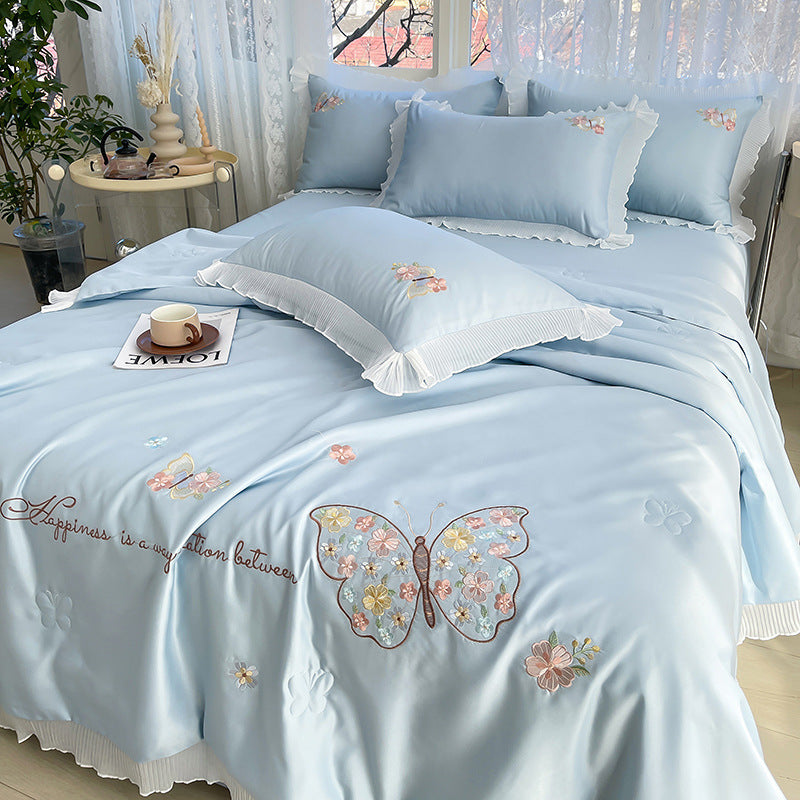 KTX-970323 Korean Ice Silk Summer Quilt Set with Embroidery Lace - Cool Fiber, Multiple Colors